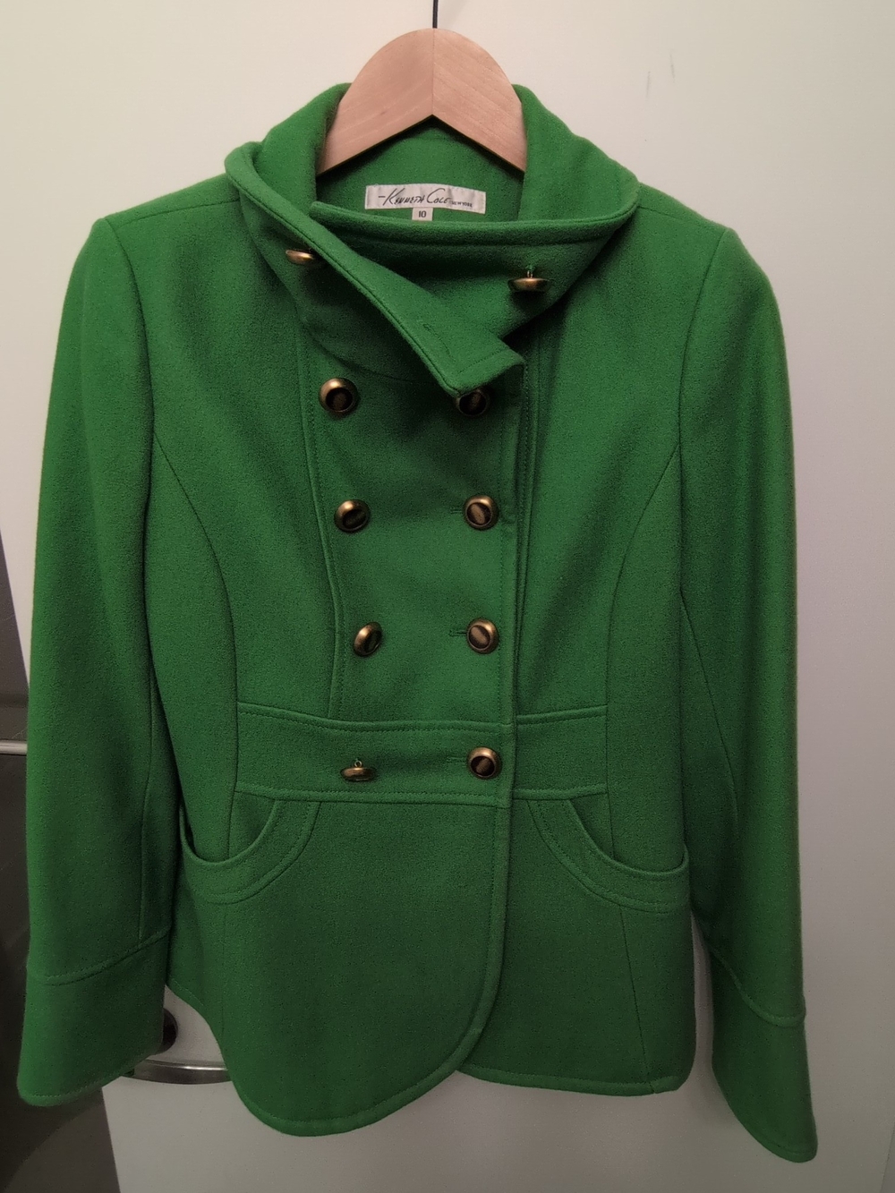 Kenneth Cole New York Bright Green Double-Breasted Pea Coat